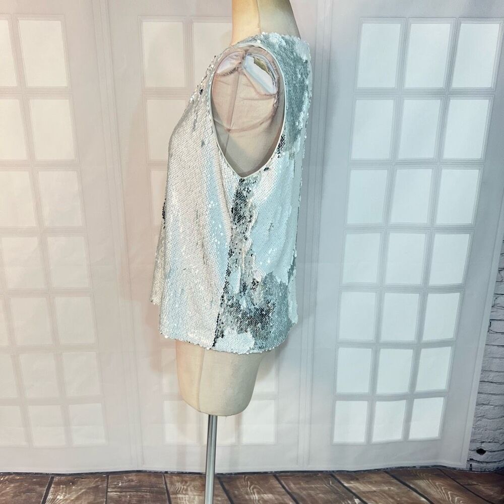 🔥🔥5 for $25🔥🔥 INC International Concepts White Silver Sleeveless Sequin Blouse - Picture 6 of 10